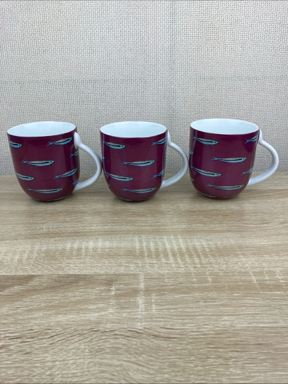 Fabienne Chapot Mugs Set of 3 Sardine Ceramic Coffee Cups NWOT